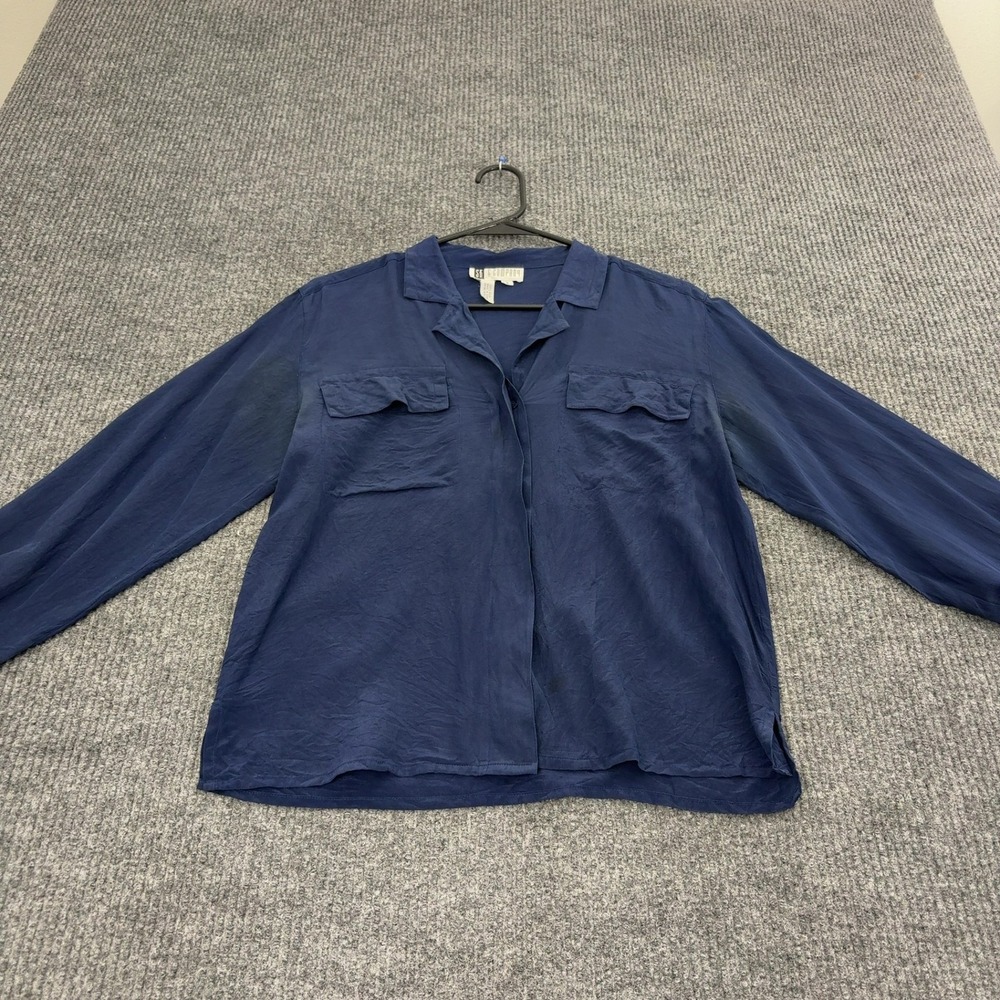 Vintage SK & Company Shirt Women 6 Blue Silk Long Sleeve Button Up Classic Style